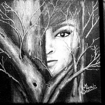 Painting titled "Derrière les arbres…" by Mina Saouti, Original Artwork, Acrylic