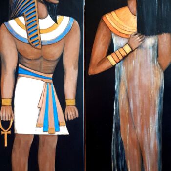 Painting titled "Mes Statues Egyptie…" by Mina Saouti, Original Artwork, Acrylic