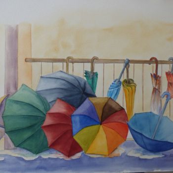 Malerei mit dem Titel "après-la-pluie" von Mina Minakoirel, Original-Kunstwerk, Aquarell