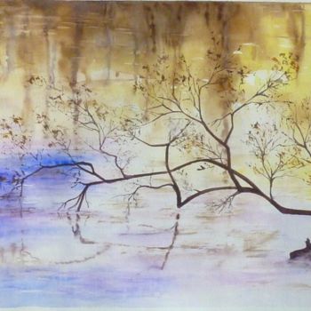Peinture intitulée "branche et reflets" par Mina Minakoirel, Œuvre d'art originale, Aquarelle