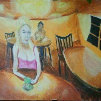 Peinture intitulée "femme dans un bar" par Yanick Douet, Œuvre d'art originale