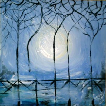 Painting titled "soleil arbre" by Yanick Douet, Original Artwork