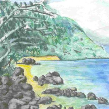 Peinture intitulée "plage du vanuatu" par Yanick Douet, Œuvre d'art originale