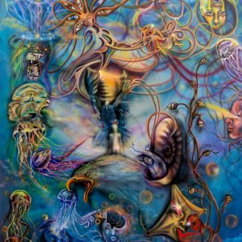 Painting titled "La clé de l’Univers" by Ekaterina Cherkasova, Original Artwork, Airbrush