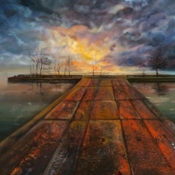 Malerei mit dem Titel "Le pont" von Ekaterina Cherkasova, Original-Kunstwerk, Öl