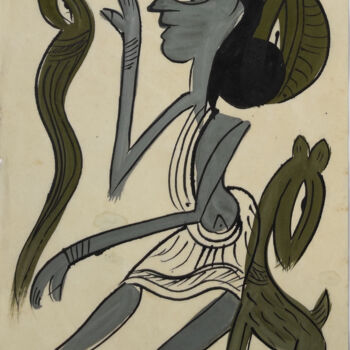 Peinture intitulée "santhal  Pattachitr…" par Minmoy Das, Œuvre d'art originale, Aquarelle