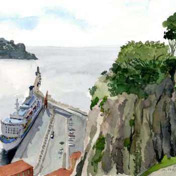 Painting titled "Nice, le port" by Michel Porte-Petit, Original Artwork, Watercolor