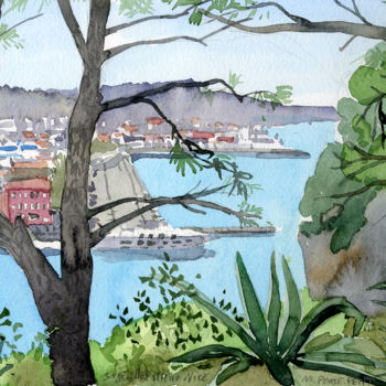 Painting titled "Nice vue du port" by Michel Porte-Petit, Original Artwork, Watercolor