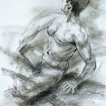 Drawing titled "Male Nude #1" by Mira Chen, Original Artwork, Charcoal