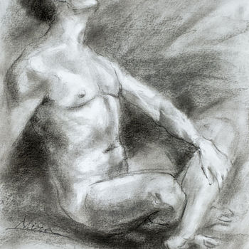 Drawing titled "Male Nude #2" by Mira Chen, Original Artwork, Charcoal