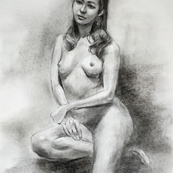 Drawing titled "Thinking of You #1" by Mira Chen, Original Artwork, Charcoal