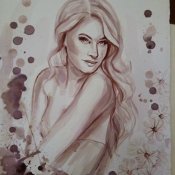 Painting titled "Pretty Lady" by Mira Kovacevic (Wine Artist), Original Artwork, Other