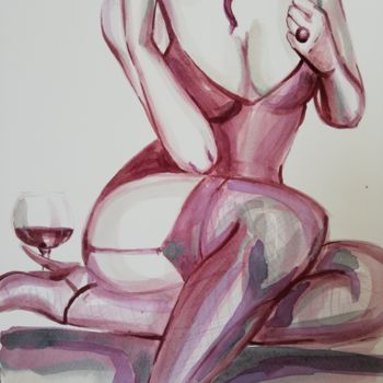 Peinture intitulée "Glass Of Wine" par Mira Kovacevic (Wine Artist), Œuvre d'art originale, Aquarelle