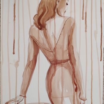 Картина под названием "Rain Girl" - Mira Kovacevic (Wine Artist), Подлинное произведение искусства, Акварель