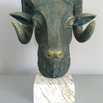 Sculpture titled "“Ram head”, "Sculpt…" by Miraga Shahbazov, Original Artwork, Plaster