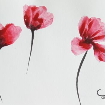 Peinture intitulée "Poppies" par Miraï, Œuvre d'art originale, Aquarelle