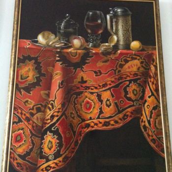 Ζωγραφική με τίτλο "Still life wit wine…" από Mircea Barloiu, Αυθεντικά έργα τέχνης, Λάδι