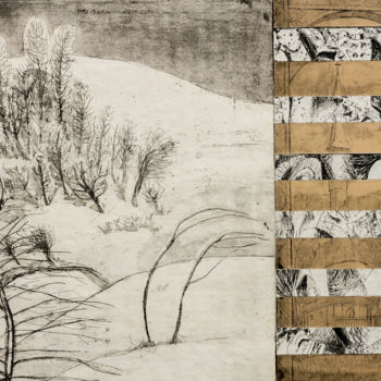 Gravures & estampes intitulée "Paysage d'hiver" par Mircea Nechita, Œuvre d'art originale, Eau-forte