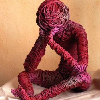Sculpture intitulée "penseuse rose" par Mirèo, Œuvre d'art originale