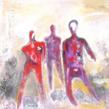 Painting titled "Les guerriers du fu…" by Mireille Gratier De Saint Louis, Original Artwork, Oil