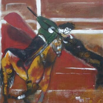 Painting titled "Picador et taureau" by Mireille Gratier De Saint Louis, Original Artwork