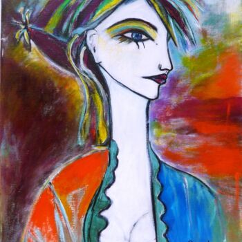 Painting titled "Femme decoiffee" by Mireille Gratier De Saint Louis, Original Artwork, Oil