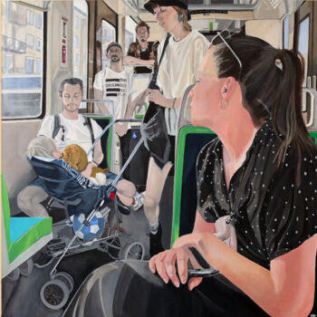Картина под названием "le tram de Nantes" - Mireille Koehl, Подлинное произведение искусства, Акрил Установлен на Деревянная…