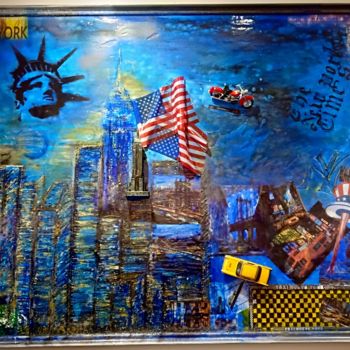 Malerei mit dem Titel "New York bleu!" von Mireille Lancelin Lm Art Honfleur, Original-Kunstwerk, Acryl Auf Keilrahmen aus H…