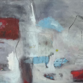 Картина под названием "4 POMMES SUR UN FIL" - Mireille Matricon, Подлинное произведение искусства, Масло