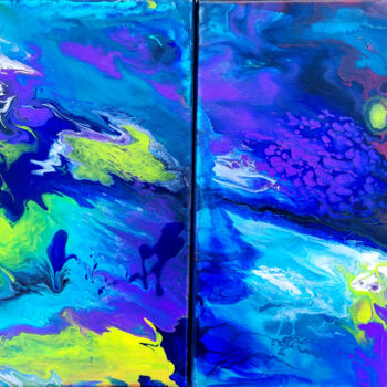 Painting titled "Galaxies 1 et 2" by Mireille Taupin (Valy), Original Artwork, Acrylic Mounted on Wood Stretcher frame