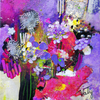 Painting titled "Petites fleurs" by Mireille Taupin (Valy), Original Artwork, Acrylic Mounted on Wood Stretcher frame