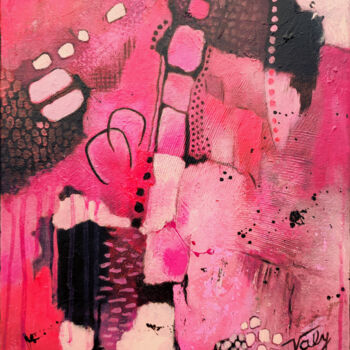 Pittura intitolato "Pink and black" da Mireille Taupin (Valy), Opera d'arte originale, Acrilico Montato su Pannello di legno