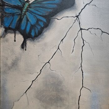 Painting titled "Butterfly on a wall" by Mirela Leu, Original Artwork, Acrylic