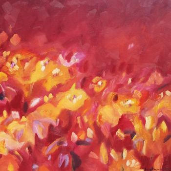 Painting titled "Fleurs, rouge" by Miriam Hartmann, Original Artwork, Oil