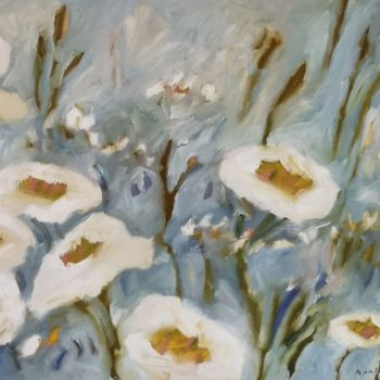 Painting titled "Fleurs, bleu" by Miriam Hartmann, Original Artwork, Oil