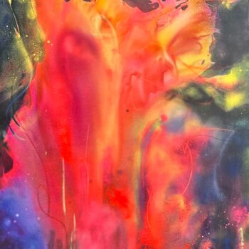 Ζωγραφική με τίτλο "Emergency Bloom" από Miriam Smidt, Αυθεντικά έργα τέχνης, Μελάνι Τοποθετήθηκε στο Ξύλινο φορείο σκελετό