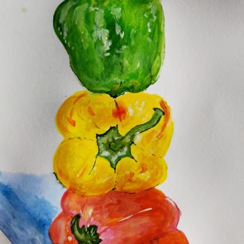 Painting titled "Three peppers" by Mia, Original Artwork, Acrylic
