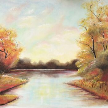 Peinture intitulée "Silence on the lake" par Mirian Nyitrai, Œuvre d'art originale, Huile