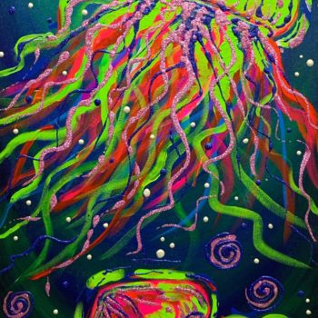 Painting titled "Dancing Ocean" by Nia Natsvlishvili, Original Artwork, Acrylic