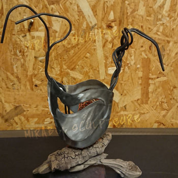 Sculpture titled "Oiseau Spatule à gr…" by Mirinbeaujolais - Mirabelle, Original Artwork, Metals
