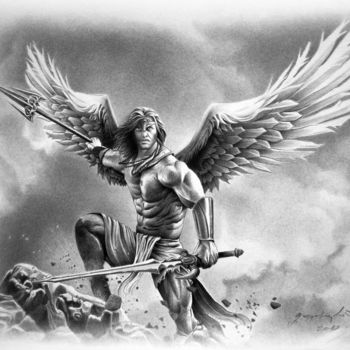 Drawing titled "ANGEL WARRIOR" by Miro Gradinšćak, Original Artwork, Graphite