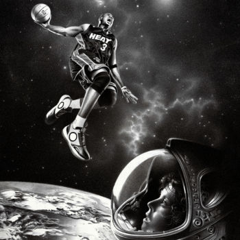 「NBA Live」というタイトルの描画 Miro Gradinšćakによって, オリジナルのアートワーク, グラファイト 段ボールにマウント