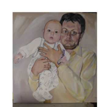 Ζωγραφική με τίτλο "портрет папы и сына…" από Галина Миронова, Αυθεντικά έργα τέχνης, Λάδι