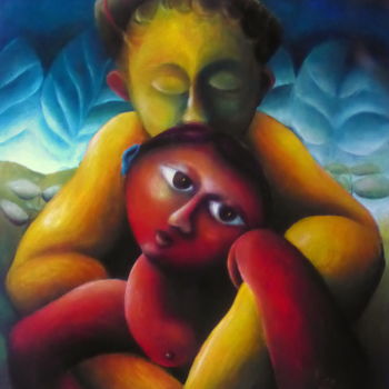 Painting titled "Embracement" by Mira Slava, Original Artwork, Tempera