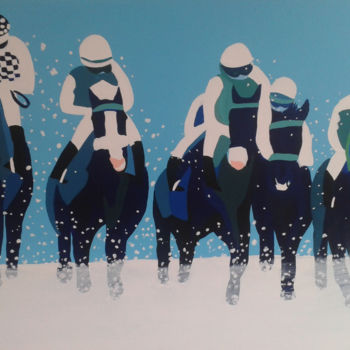 Painting titled "Course dans la neige" by Mirou Navalon, Original Artwork, Acrylic Mounted on Wood Stretcher frame