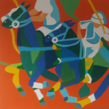 Painting titled "partie de polo" by Mirou Navalon, Original Artwork, Acrylic Mounted on Wood Stretcher frame