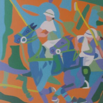 Painting titled "2 joueurs de polo" by Mirou Navalon, Original Artwork, Acrylic Mounted on Wood Stretcher frame