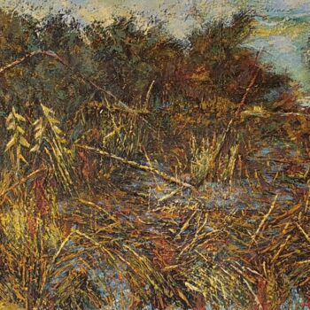 Painting titled "Landschaft I" by Mirsada Masal, Original Artwork, Oil Mounted on Wood Stretcher frame