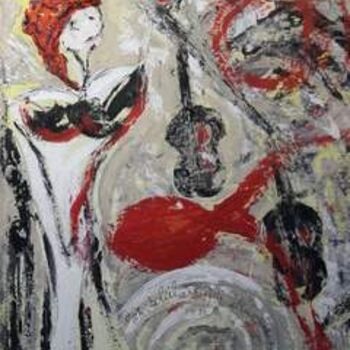 Painting titled "FEMME AU POISSON RO…" by Miry Anne Huyghe, Original Artwork, Oil