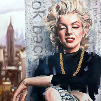 Painting titled "Marilyn, NYC" by Simona Zecca, Original Artwork, Oil Mounted on Wood Stretcher frame